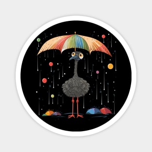 Ostrich Rainy Day With Umbrella Magnet